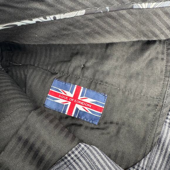 Soul Of London Mens 33R Plaid Gray Slim Fit Flat Front High Rise Trouser Pants - Picture 9 of 12